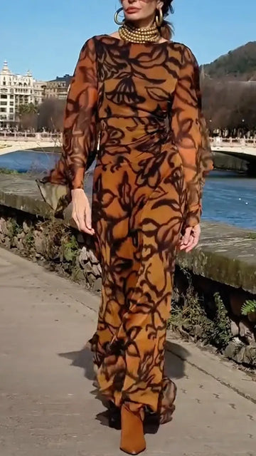 Women Round Neck Printed Elegant Temperament Dress