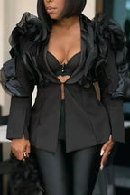 Women's Party Style Black Statement Shoulder Blazer Or Fitted Pants