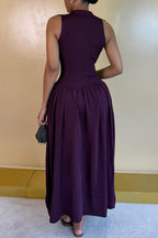 Women's Elegant Button-Trim Knit-Panel Midi Dress