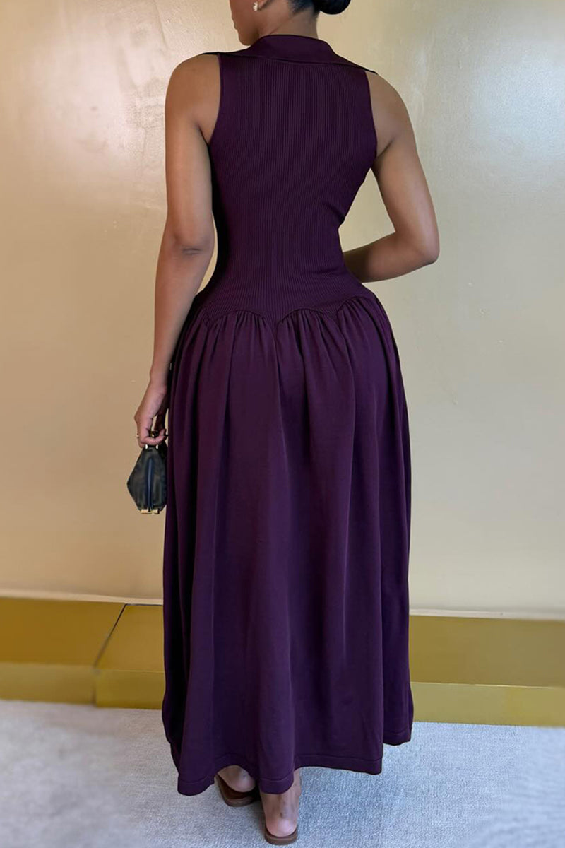 Women's Elegant Button-Trim Knit-Panel Midi Dress