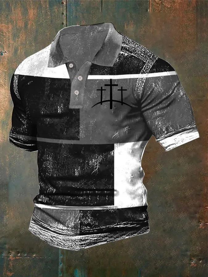 Men's Casual Retro Contrast Color Faith Polo
