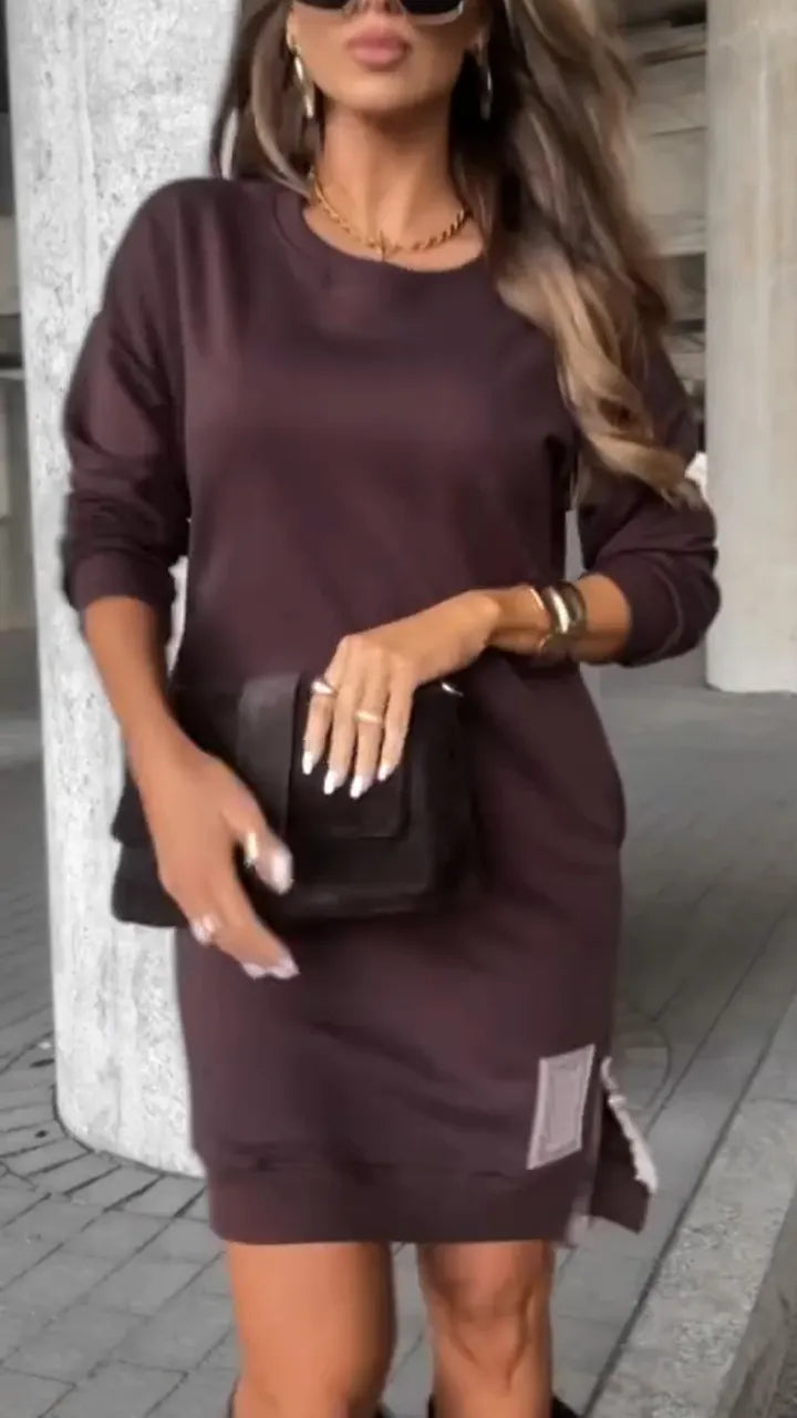 Womens Round Neck Side Zipper Casual Dress