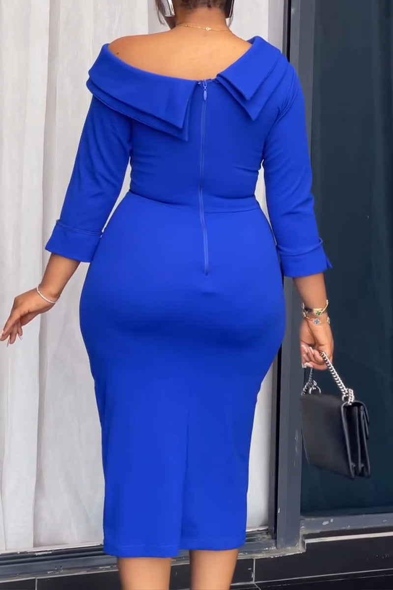 Women's Elegant One Shoulder Button Trim Dress
