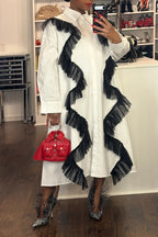 Women's Bestseller Loose Trim Flounce Trim Shirtdress
