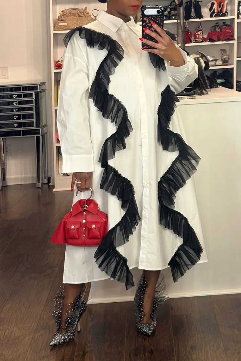 Women's Bestseller Loose Trim Flounce Trim Shirtdress