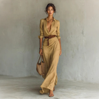 Women's Vintage Elegant Khaki Maxi Dress