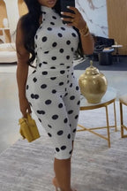 Women's Casual Open-Back Polka Dot Stretch Jumpsuit