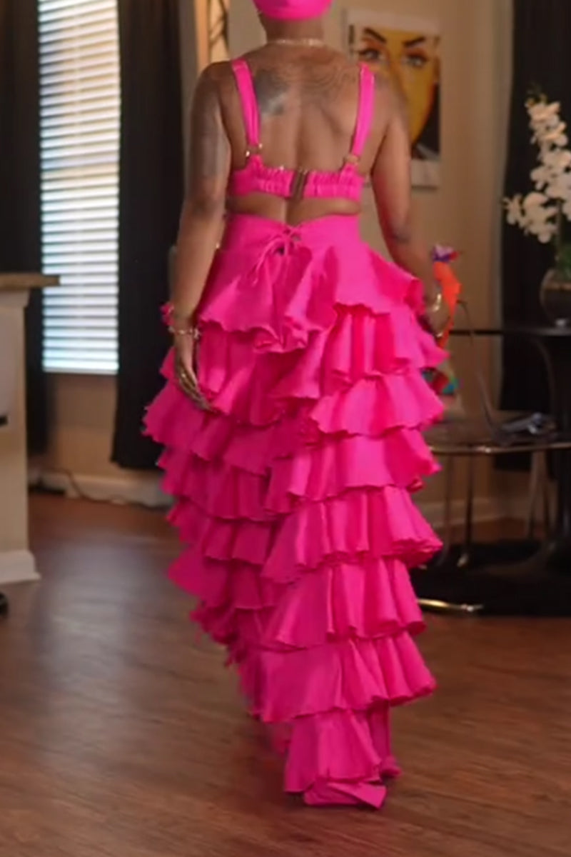 Women's Strappy Party Top Or Multi Tiered Ruffle Wide Leg Trousers
