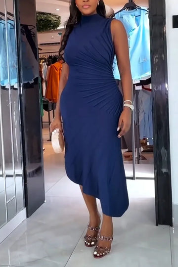 Women Round Neck Sleeveless Irregular Elegant Temperament Maxi Dresses