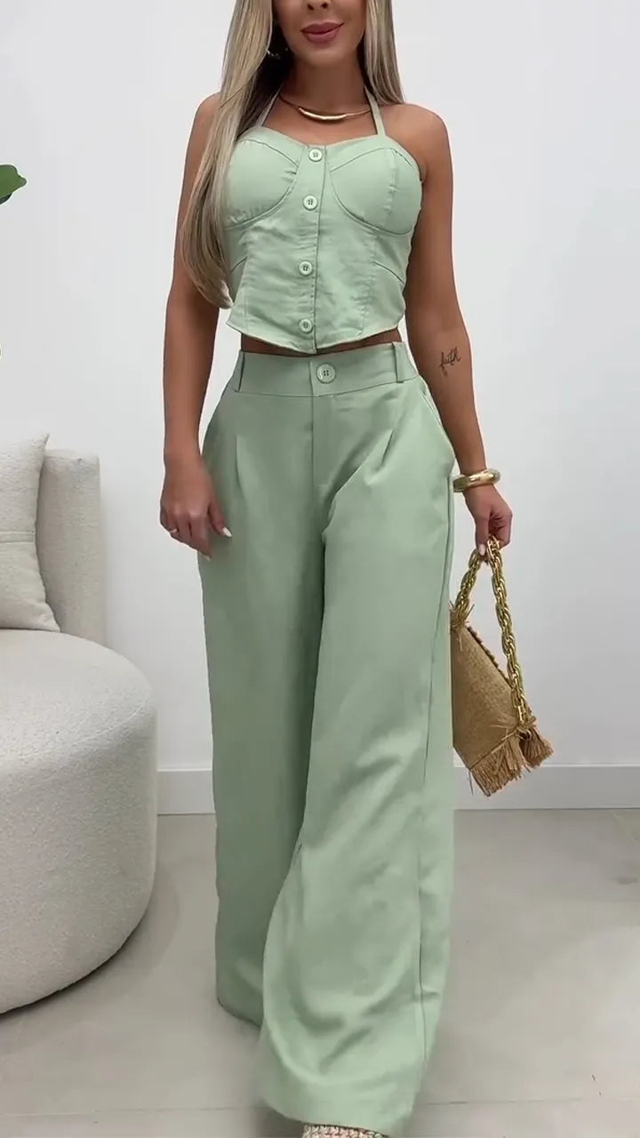 Women Halter-breasted Top + Pants Casual Suit