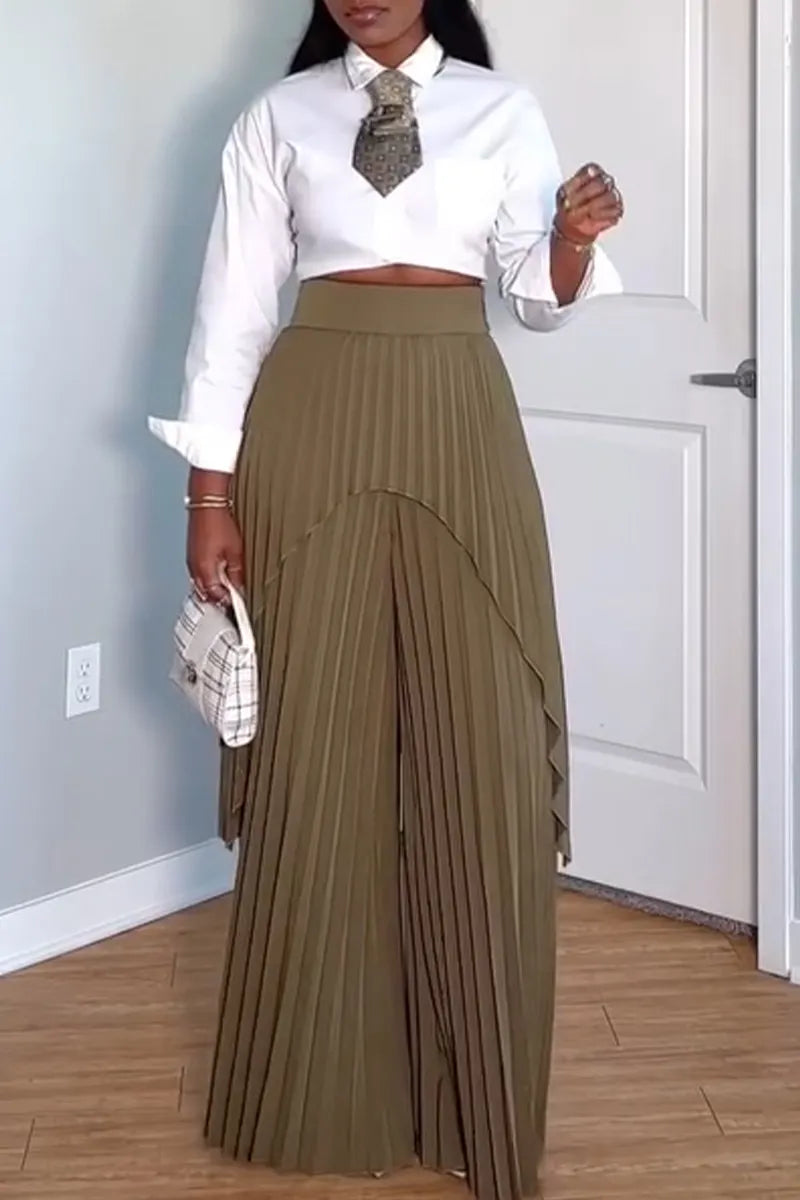 Women's Fashion Cropped Blouse or Double Layer Pleated Pants