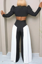 Women's Deep V Neck Twist Waist Cutout Pleated Side Wide Leg Jumpsuit