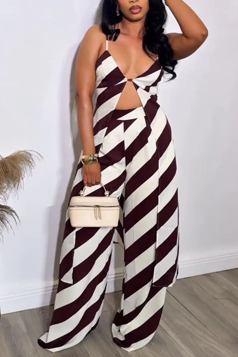 Women's Casual Stripe Long Vest Pants Set