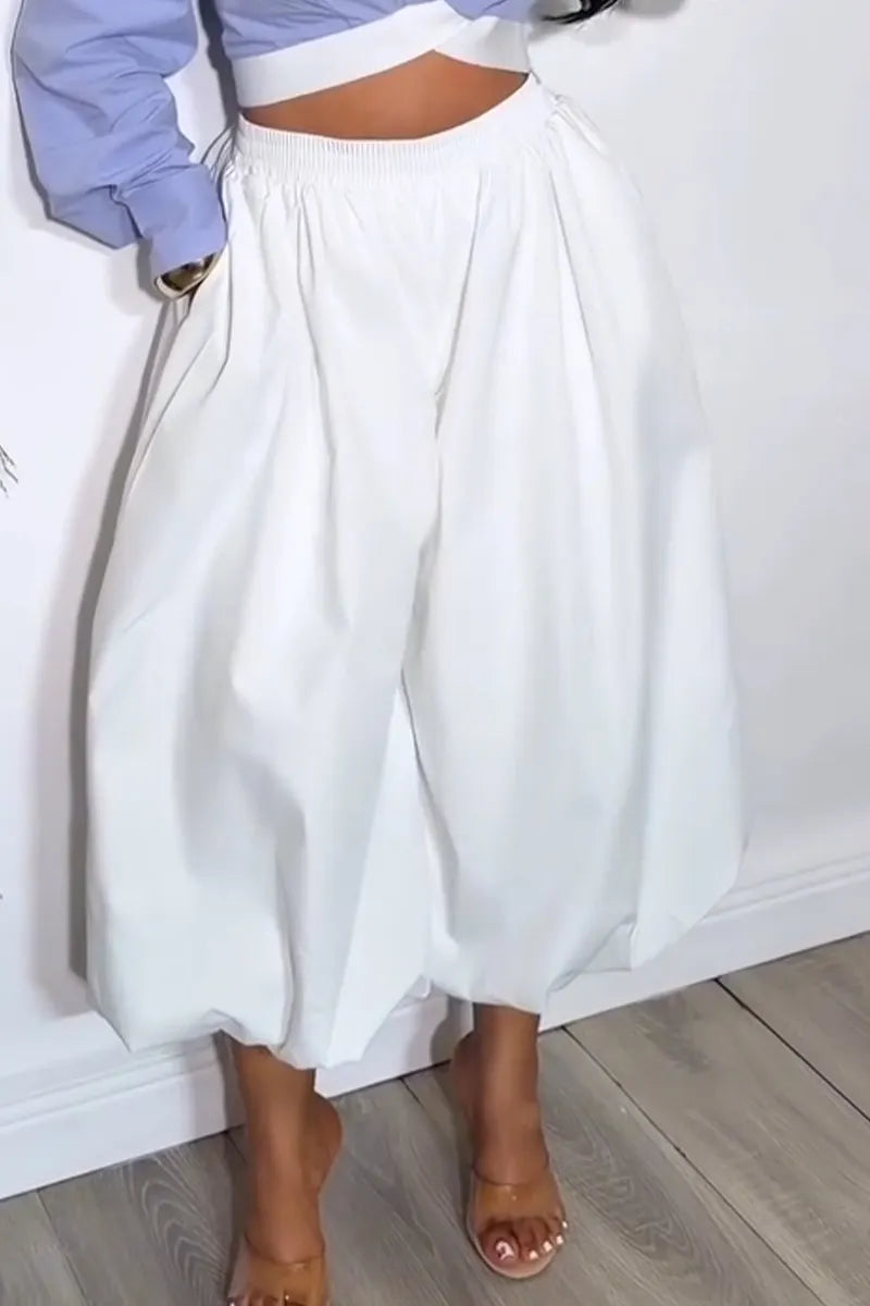 Women Collar Short Shirt or Wide Leg Lantern Pants