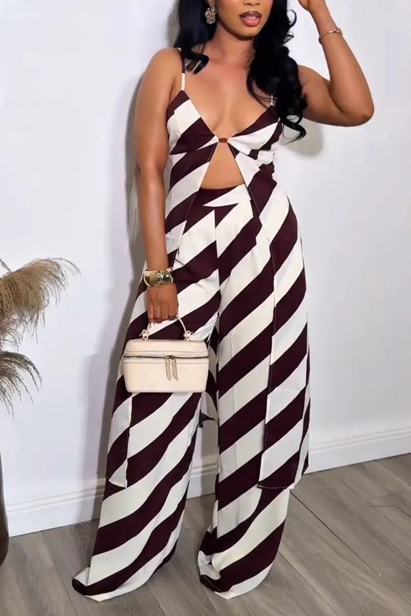 Women's Casual Stripe Long Vest Pants Set
