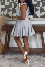 Women Collar Sleeveless Waist Cinched Elegant Casual Mini Dresses