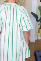 Women's Casual Puff Sleeve Stripe Loose Dress