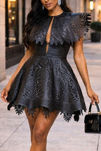 Women's Faux Leather Cutout Party Dress with Scalloped Hem
