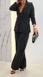 Women Laple Collar Hot Diamond Sparkling Temperament Commuter Set