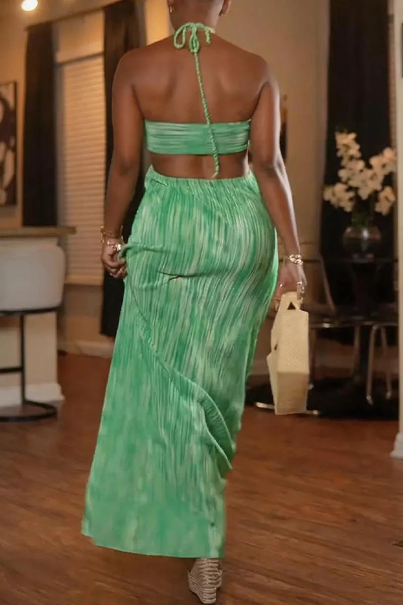 Women's Resort Fashion Halter Waist Cutout Dress