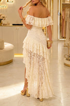 Women's Elegant Off Shoulder Lace High Low Hem Dress