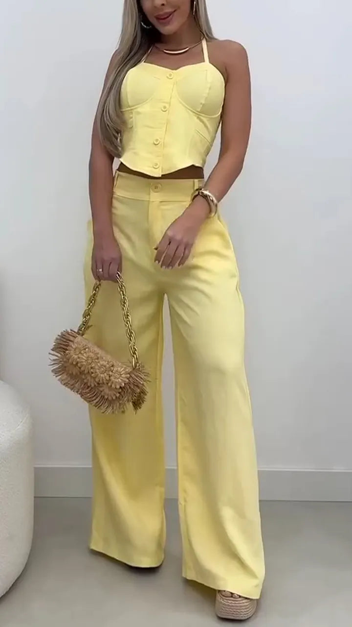 Women Halter-breasted Top + Pants Casual Suit