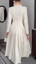 Women Round Neck Lace Button-down Plaid Elegant Temperament Dress