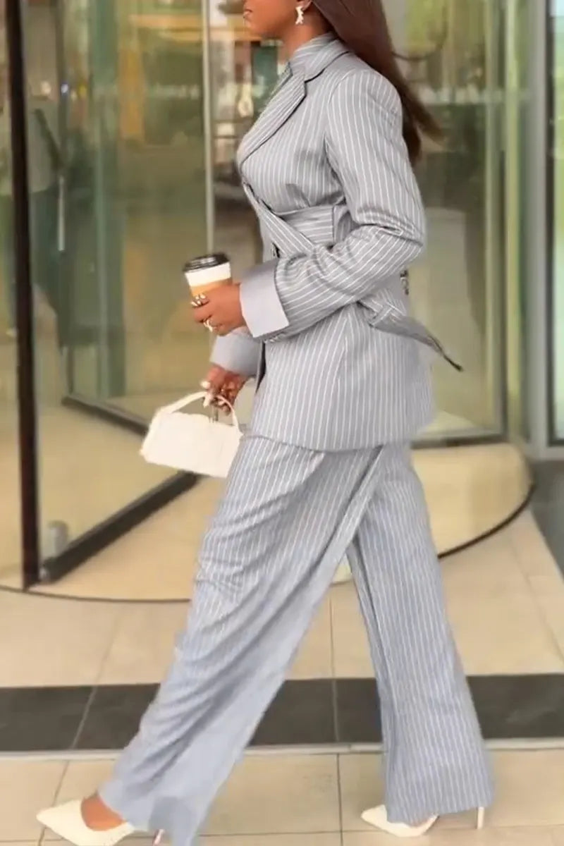 Women's Fashion Commuter Stripe Blazer with Tie or Pants
