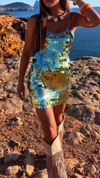 Women Sequin Camisole Beach Vacation Casual Style Mini Dresses