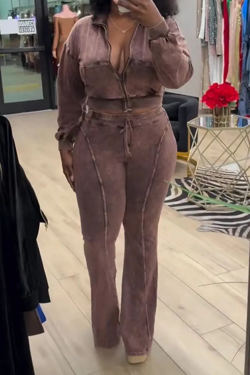 Women's Patchwork Short Jacket + Tight Flared Pants Casual Set