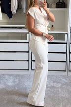 Women's Twisted Short Sleeve Top Or Wide Leg Pants