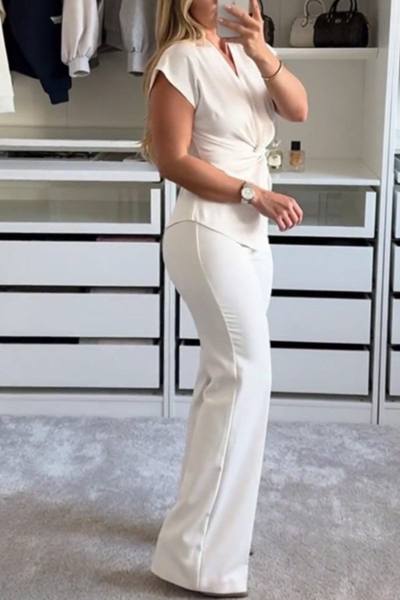 Women's Twisted Short Sleeve Top Or Wide Leg Pants