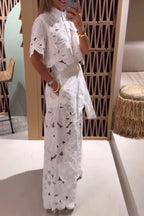 Women's Elegant Cutout Embroidered Shirt And Trouser Suit
