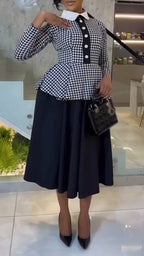 Women Collar Print Patchwork Fake Two Elegant Temperament Dresses