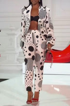 Women's Elegant Lapel Polka-Dot Blazer or Pants