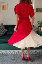 Women's Elegant Asymmetric Hem Dress Mesh Skirt Set