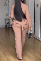 Women's Elegant V-Neck Beaded Flounce Shirts & Pants