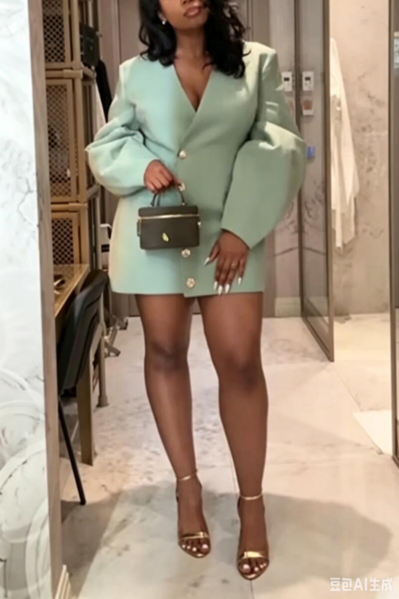 Women V-neck Buckle Style Commuting Formal Dress
