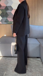 Women Lapel Jacket + Pants Solid Color Temperament Commuter Set