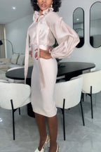 Women V-neck Elegant Temperament Top or Hip Hugging Skirt