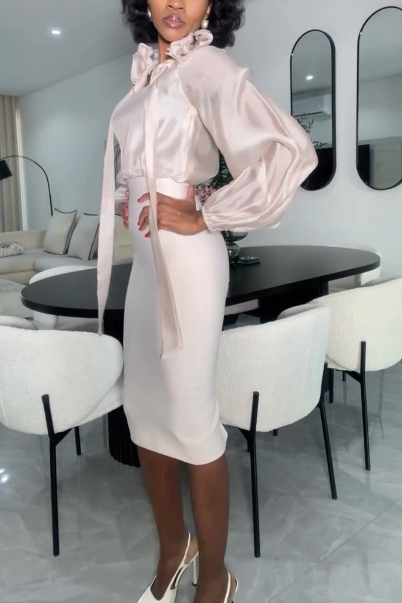 Women V-neck Elegant Temperament Top or Hip Hugging Skirt