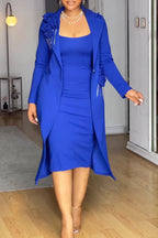 Women's Elegant Cami Dress + 3D-Floral Lapel Long Blazer Set