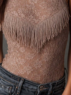 Western Fringe Floral Lace Halter Sleeveless Tank Top