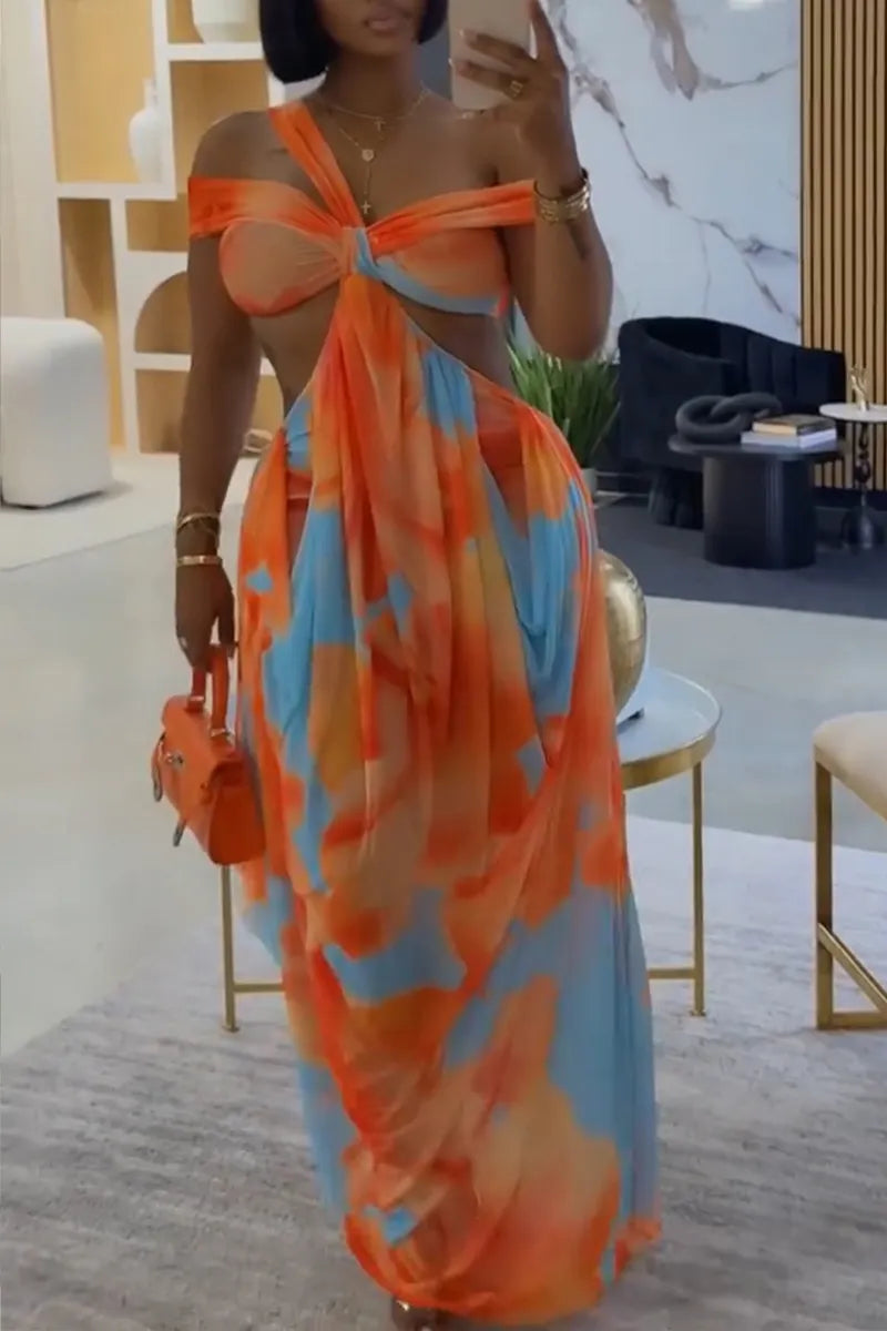 Women's Party-Resort Waist Cutout Pattern Dress