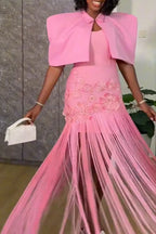 Women's Elegant Party Fringe Two Piece Maxi Dress
