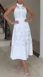 Women Neck Hanging Sleeveless Lace Patchwork Elegant Temperament Dress