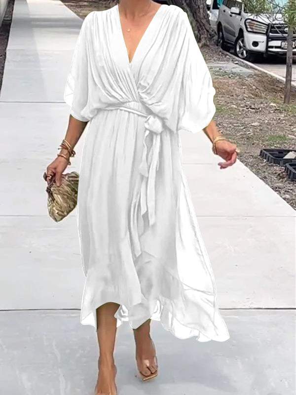 Women Stylish and elegant V-neck chiffon midi dress