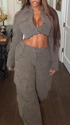Women Lapel Breasted Top and Pants Casual Suit