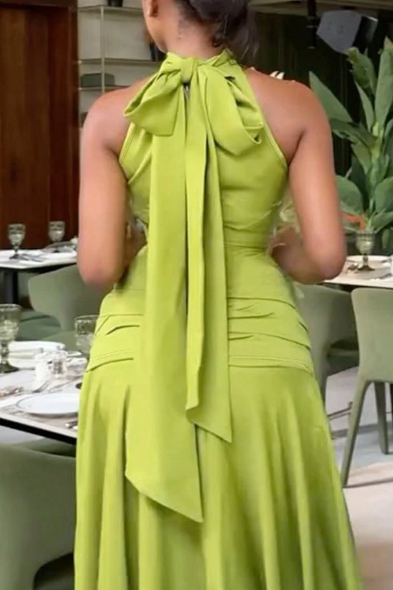 Women's Urban Minimalist Pleated High Neck Long Dress