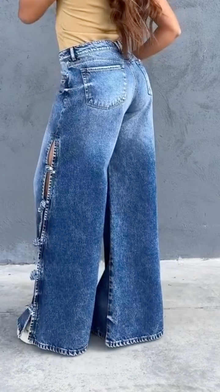 Women's Open-leg Washed Wide-leg Casual Jeans